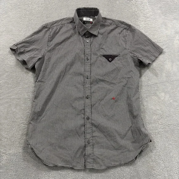 Moschino 30 years Button Shirt Short Sleeve Men 39 15 1/2 Preppy Luxury Black - Picture 1 of 7